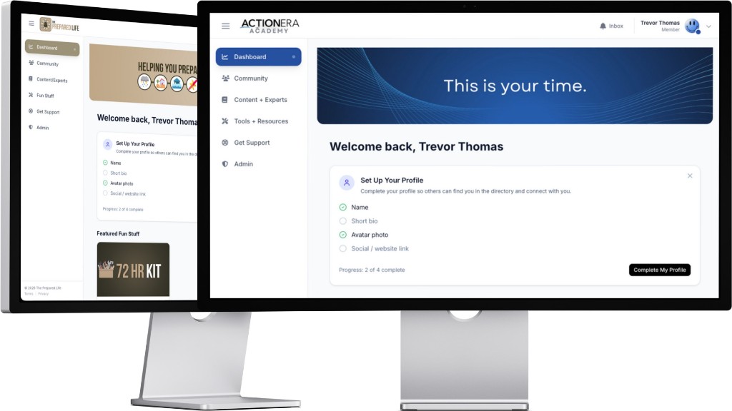 The Community Site platform shown on desktop monitors